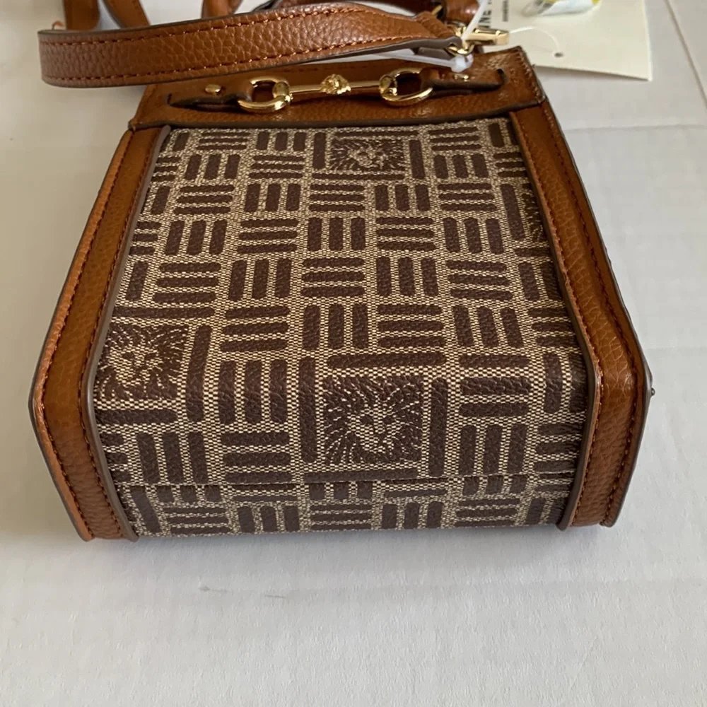 ANNE KLEIN. Anne Klein Mini N/S Horsebit Crossbody. Cream- Brown/Saddle. - Picture 3 of 8